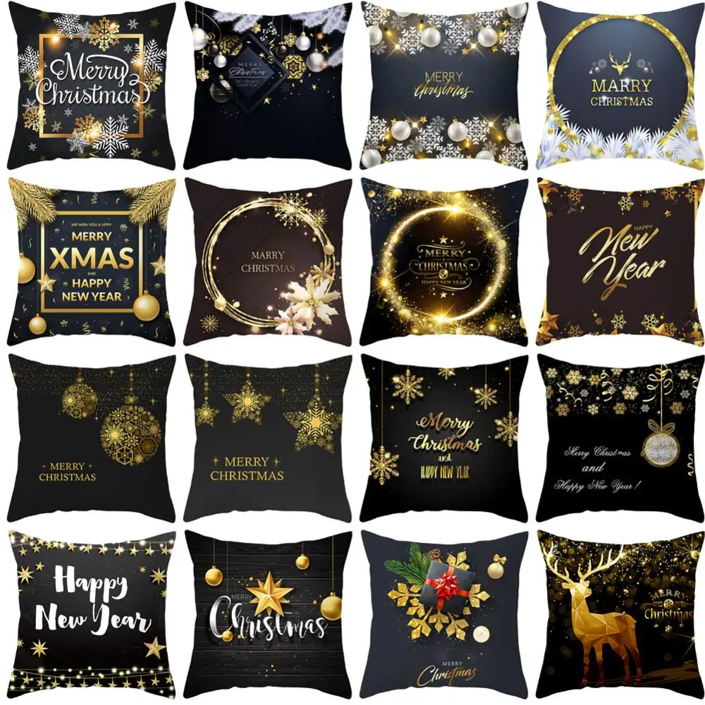 

Christmas Deer Pillow Case Black & Gold Glitter Throw Cushion Cover Home Decor