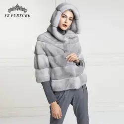2018 весна новый стиль натуральный мех пальто для женщин природа Полный Пелт норки пальто и куртки теплые с капюшоном короткая верхняя