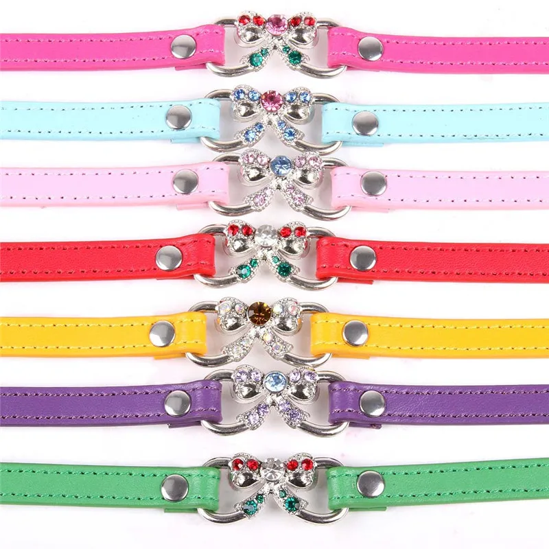 

Adjustable Dog Collar Cat Pets Harness Pretty Dog Accessories for Small Dogs with Bowknot Tag Puppy Diamond Necklace Collars