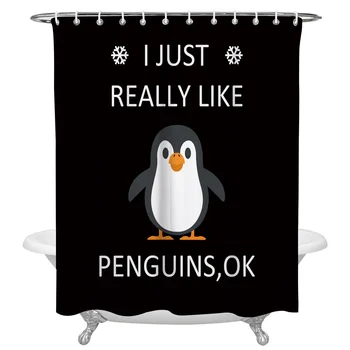

I Really Like Penguins Waterproof Fabric Shower Curtain Polyester Shower Curtains Bathroom Decoration Accessories Cortinas