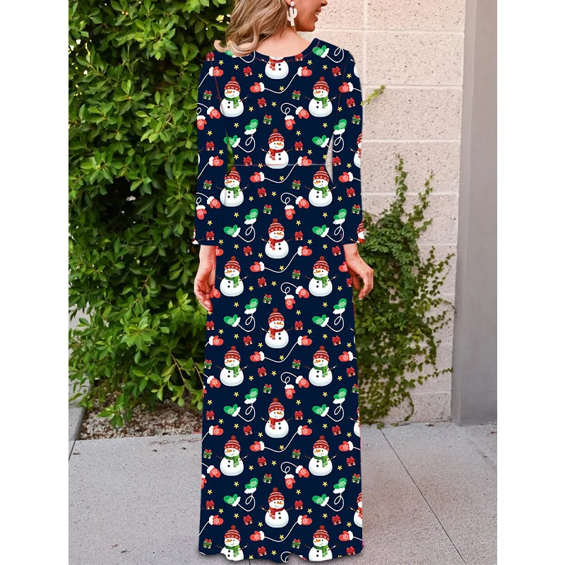 Зимние рождественские платья для женщин 50S 60S винтажный халат качели Pinup элегантное вечернее платье с длинным рукавом свободного покроя размера плюс с принтом красного цвета