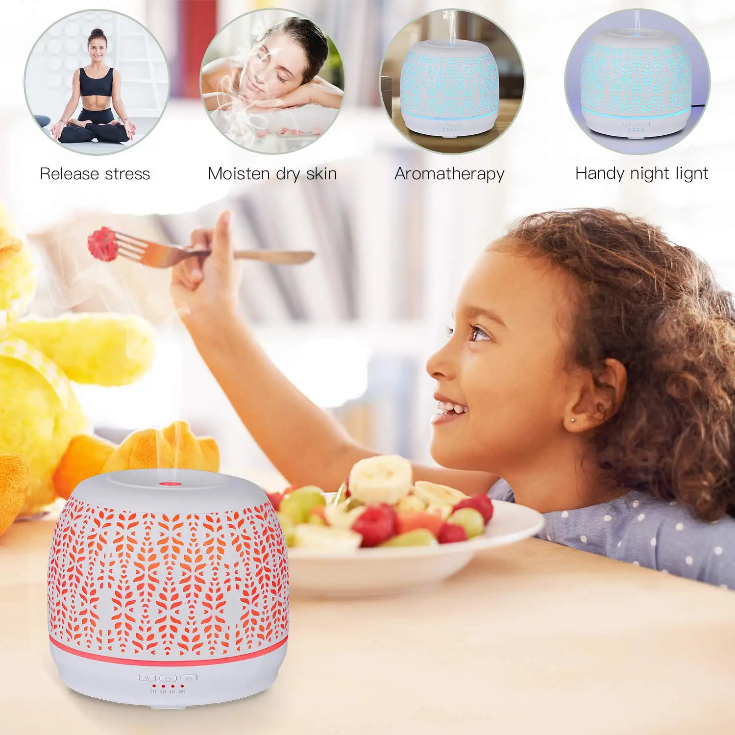 500ml Aromatherapy Essential Oil Diffuser White Iron Handmade Ultrasonic Air Humidifier 7 Color Light Change For Home SPA