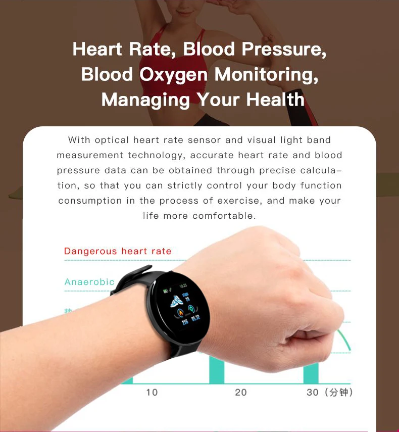 D18 Смарт-часы для отслеживания сна, сердечного ритма, Смарт-часы для мужчин и женщин, кровяное давление, спортивные Смарт-часы, кислородные спортивные часы