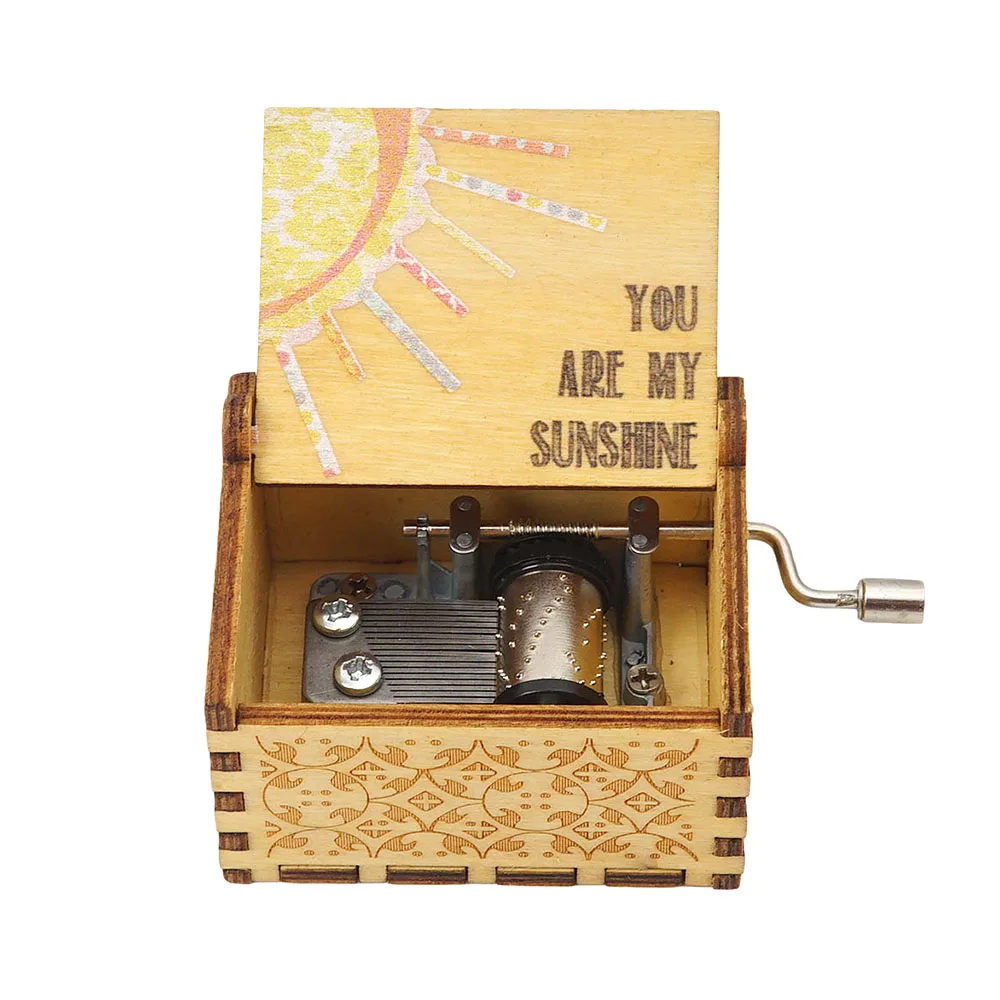 You are My Sunshine Wood Music Box Hand Cranked Laser Engraved Vintage Musical Boxes Case Gifts for Birthday/Christmas/Valentine | Дом и сад