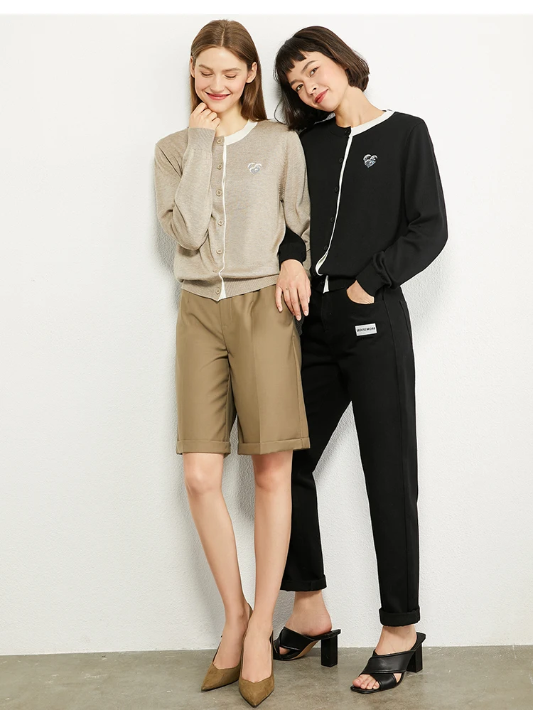 AMII Minimalism Autumn Fashion Embroidery Female Jeans Causal Cotton High Waist Straight Ankel-length Female Jeans 12070215
