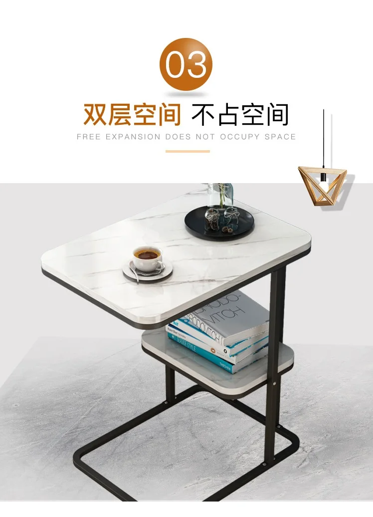 JOYLOVE Creative Living Room Small Tea Table Sofa Corner Iron Frame Coffee Table Sofa Side Table With One Shelf