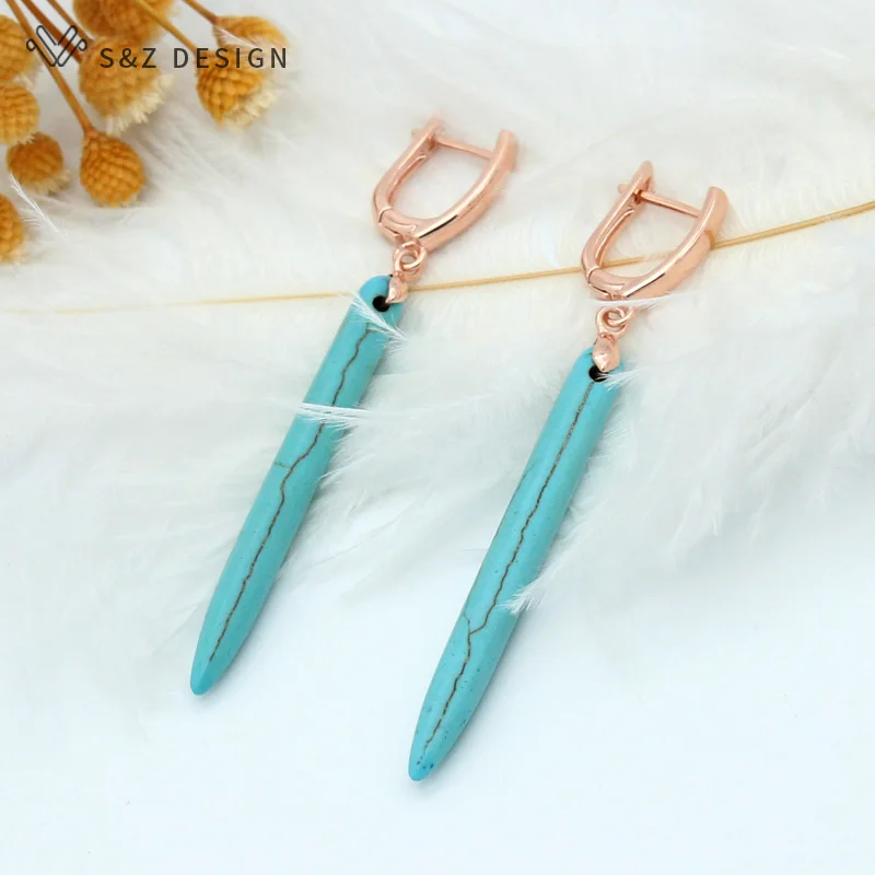 S&Z Long Synthetic Turquoises Dangle Earrings Personality Simple Vintage Eardrop For Women Girl Wedding Party Jewelry Gift