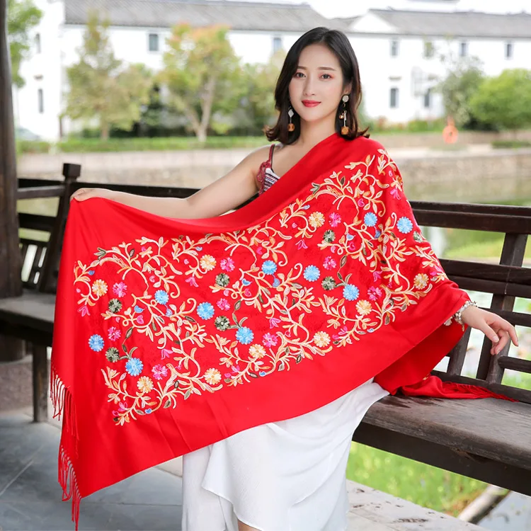 

Artificial Cashmere Embroidery Shawls Pashmina Women Tassels Cape Scarf Autumn New Mujer Bufanda Warm Echarpes Chal Poncho