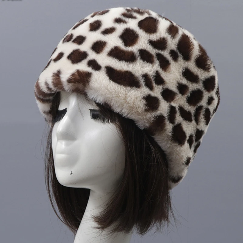 HT3451 Frauen Winter Hut Leopard Faux Pelz Hut Damen Dicke Warme Winter Skullies Beanies Weibliche Bomber Hut Flache Top Russische Hut – Detail 3