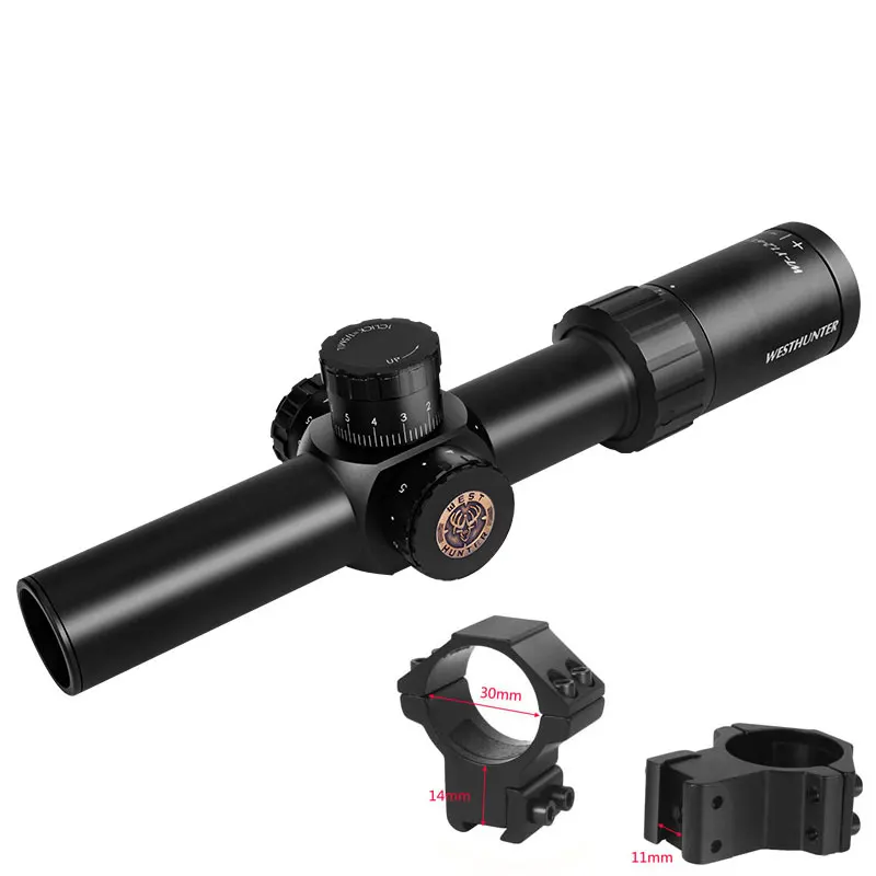 HD компактный прицел WESTHUNTER WT-Y 1,2-6X24IR широкий угол Профессиональный страйкбол прицел тактический стрельба для наружной охоты - Цвет: Low 11mm mount