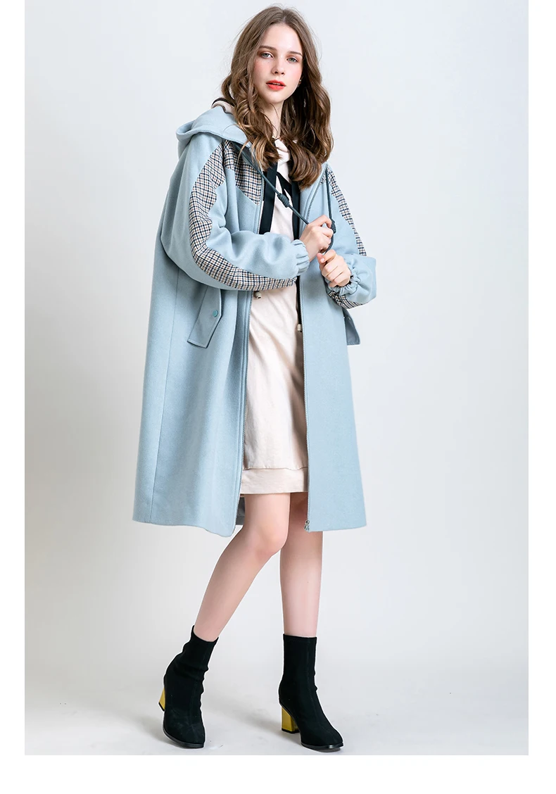 Aka Woman Winter Wool Coats New Korean Medium Long Hepburn Elegant Jacket Fashion Cloak Type Hooded Overcoat Female SS704