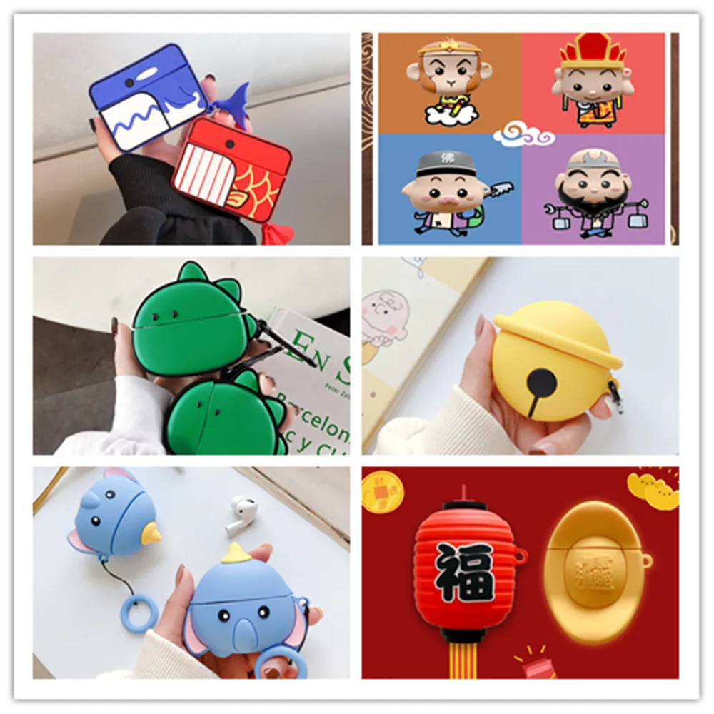 

3D Earphone Cases For Airpods Pro Case Cute Silicone Cartoon Case For Apple Airpods 2 3 Protector Funny Cover With Keychain