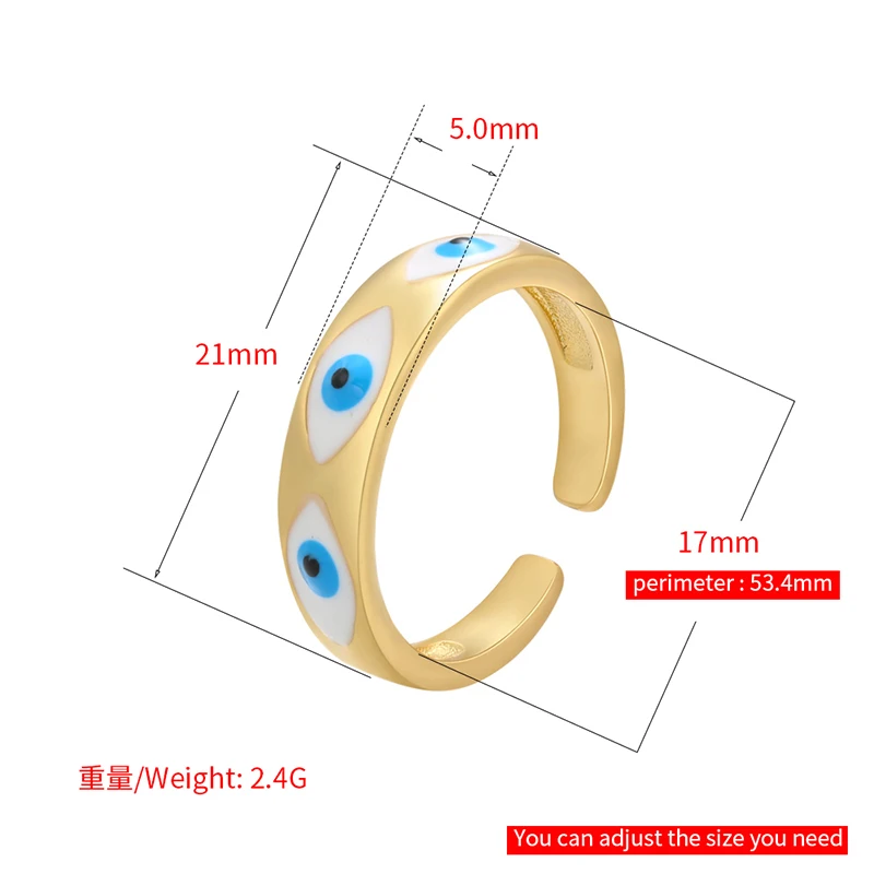 ZHUKOU NEW gold enamel eye ring for women creative simple summer Dripping oil opening ring fashion jewelry wholesale VJ270