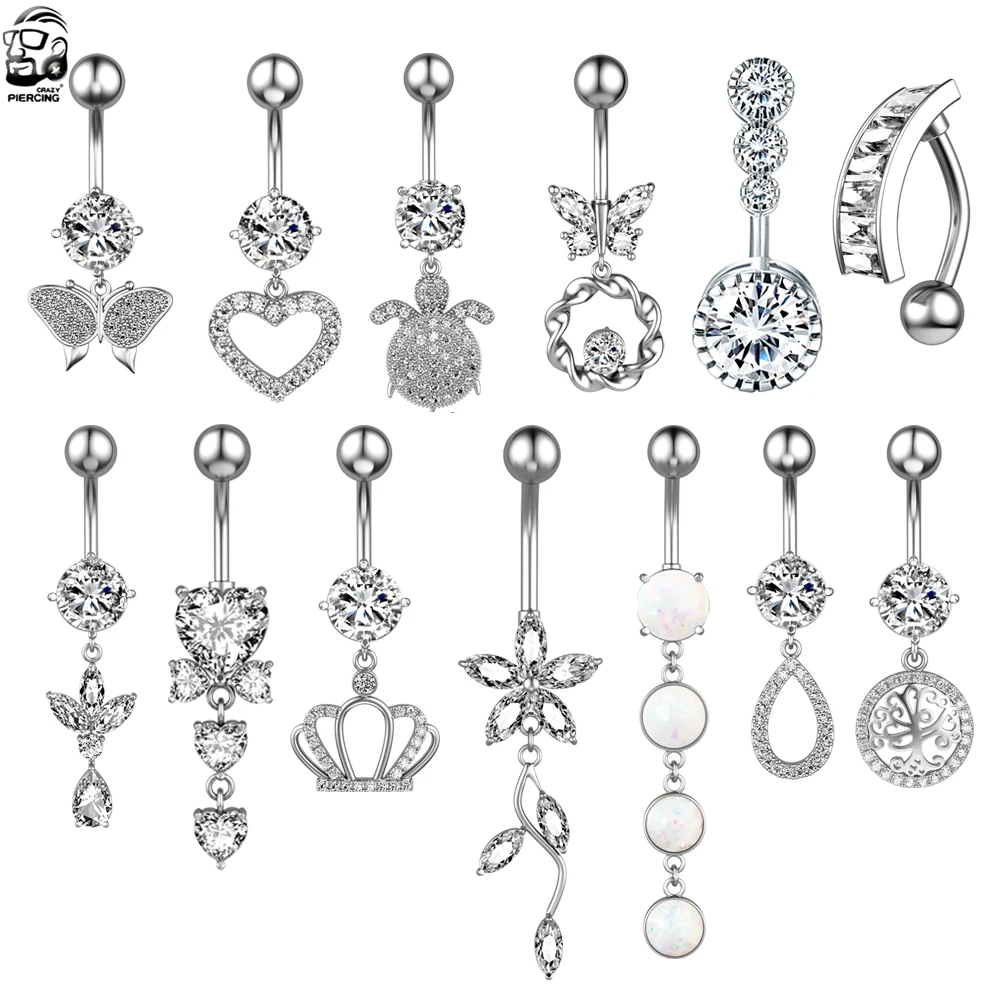 14G Animal Heart Dangle Belly Button Rings Surgical Steel Curved Navel Barbell Ring Body Jewelry Piercing Ombligo for Women Girl piercing jewelry metal jewelry body jewelry body piercing jewelry