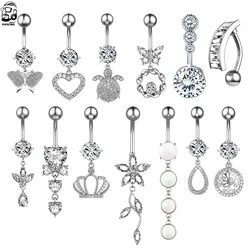 14G Animal Heart Dangle Belly Button Rings Surgical Steel Curved Navel Barbell Ring Body Jewelry Piercing Ombligo for Women Girl