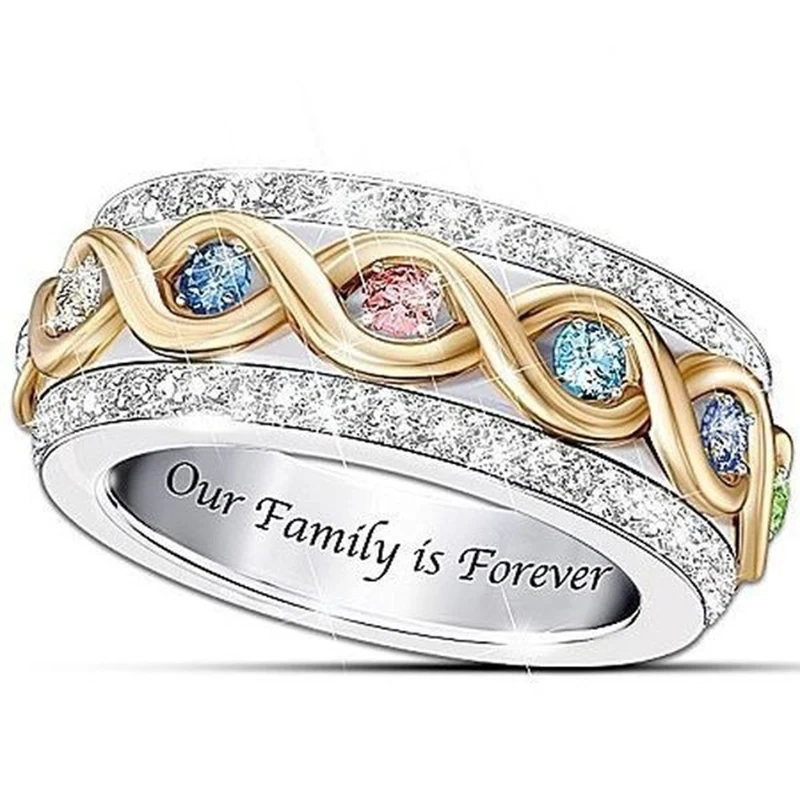 

Unique Style Female Ring Luxury Fashion Colored Zircon Surrounding Round Rings Promise Engagement Rings Carving Forever For Wome
