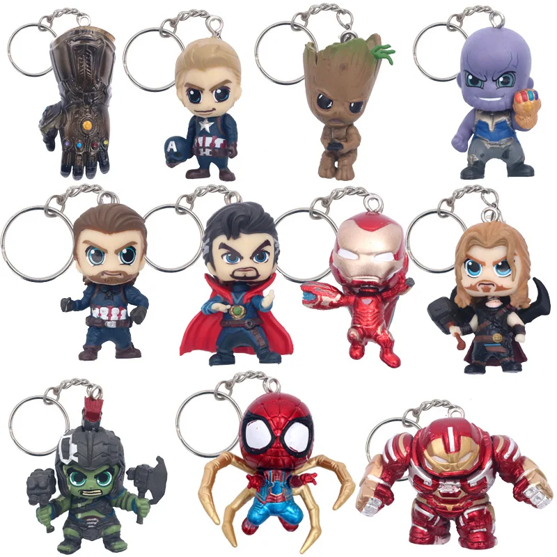 

Fashion Marvel Avengers Keychain Women Bag Purse Accessories 3d Pop Thor Thanos Black Panther Raytheon Spiderman Key chain Ring