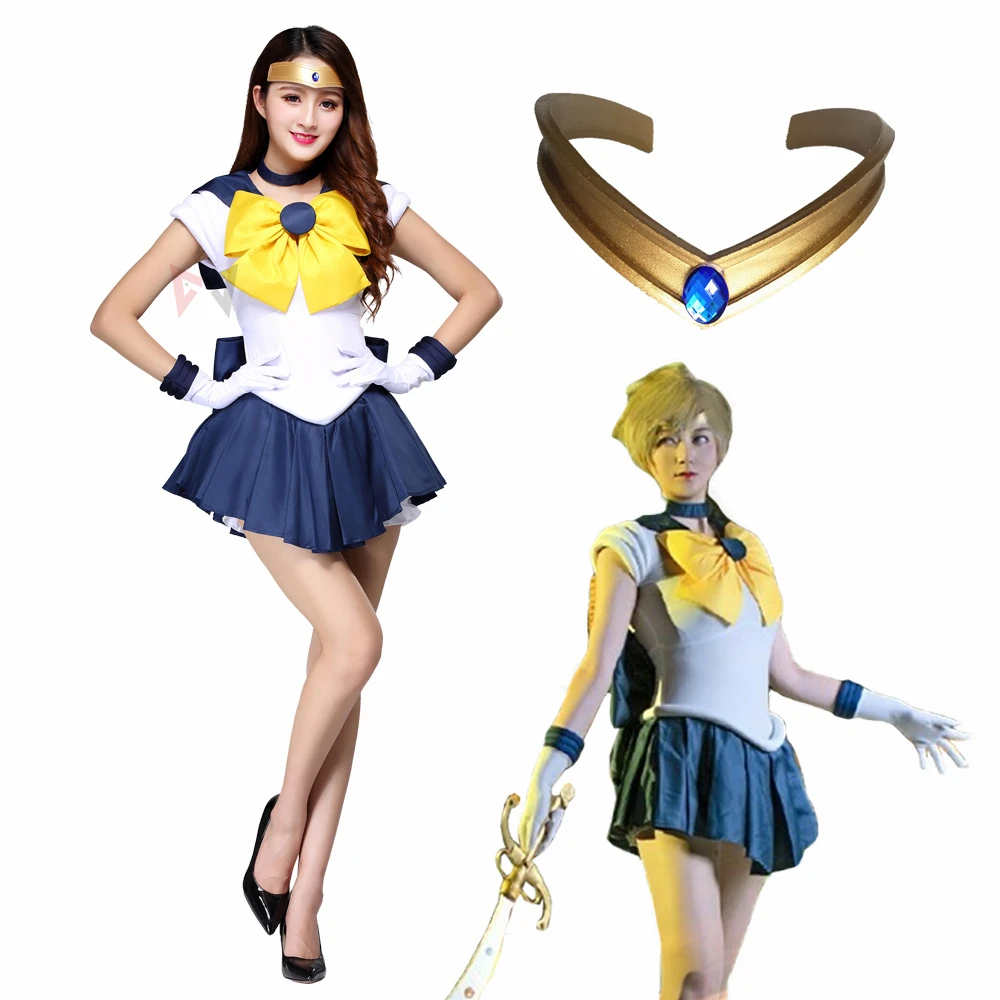 Athemis Anime Sailor Haruka Tenoh Sailor Uranus Cosplay Costume Custom Made Dress Bows Gloves Headband For Kids Adult