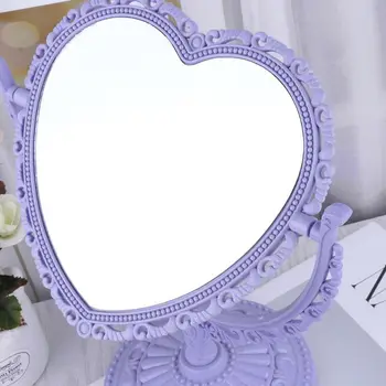 

2Sides Heart-shaped Makeup Mirror Rotatable Stand Table Compact Mirror Dresser