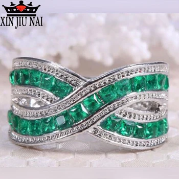 

For Women Green Small Stone Rings Jewelry Wedding Engagement Gift Luxury Inlaid Stone Ring Cubic Zirconia Emerald 925silver Ring
