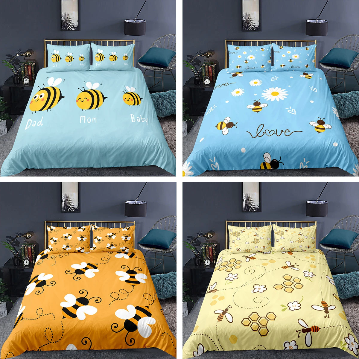 Cartoon Bee Bedding Set 2/3Pcs Duvet Cover & Pillowcase(s) 3D Printed Quilt Cover Home Textile Gift