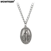 WOWTIGER Nova Cruz Jesus Pingente de Aço Inoxidável Bento Santo presente de Prata Elo Da Cadeia Colares para Mulheres Homens Jóias Religiosas(China)