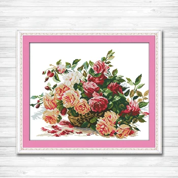 

Colorful A basket of roses counted print on the canvas DMC 11CT 14CT Cross Stitch kit needlework Set embroidery beautiful Flower