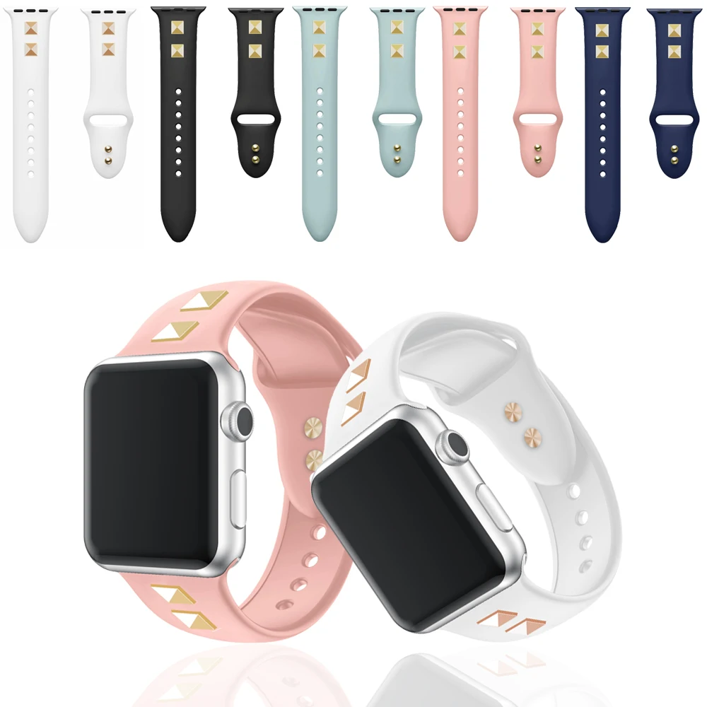 Браслет с заклепками в стиле панк из розового золота для apple watch ремешок 42/38 мм 44/40