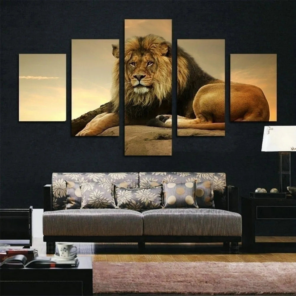 5 Piece Animal Poster Modular Canvas Pictures Print Lion Frameless Wall Art Canvas Paintings Wall Decorations for Living Room (1)