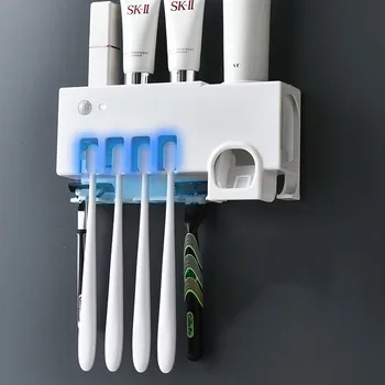

UV Toothbrush Holder Multi-Function Toothpaste Dispenser Toothbrush Sterilizer Holder Storage Holder Bathroom Storage Organizer