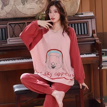 

women pajamas set winter Cartoon clothes for girls pyjamas plus size M-2XL Long Sleeve pyjama femme Sleepwear Suit