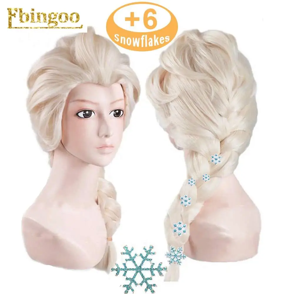 ANOGOL красота 6 заколки-снежинки + волос кепки Платиновый блондинка косы Принцесса Эльза косплэй синтетический парик для детей с шпильки