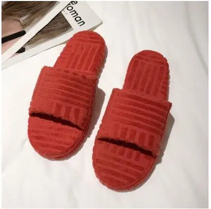 Luxury Brand Peep Toe Thick Sole Women Slippers Green Corduroy Flat Outwear Ladies Slides Summer Autumn Runway Flip Flops Women Red