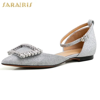 

Sarairis Dropship Brand Crystals Flat With Summer Shoes Women Wedding Bridal ankle-strap Sandals Woman