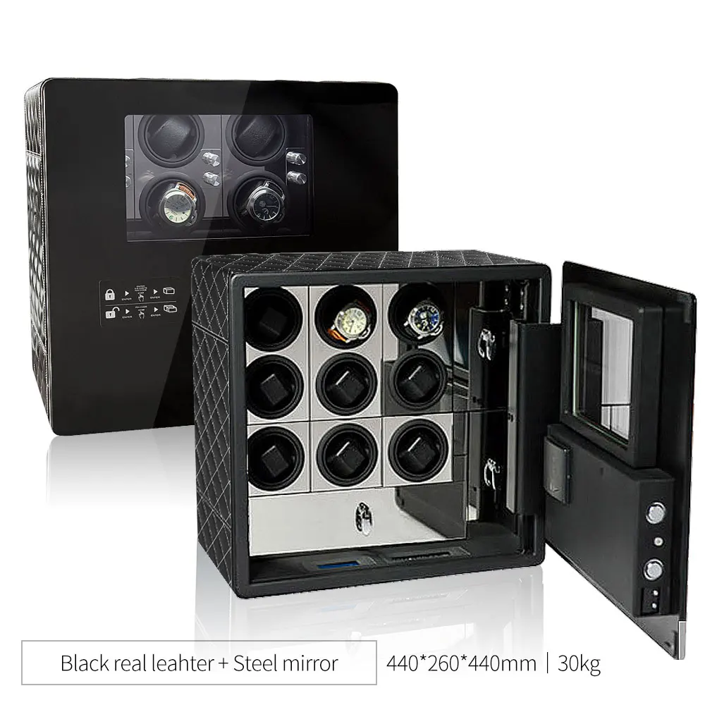 Custom Luxury Biometric Watch Winder Safe Box with 6, 9, or 12 Automatic Watch Rotating... - SKU LAWW1107 - UGI Packaging