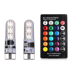 2x t10 w5w 501 cunha do carro à prova dwaterproof água luz lateral Bulb 6SMD 5050 rgb 7 cor led controle remoto (sem bateria) strobe flash cunha lâmpada