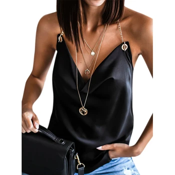 

Women Sexy Deep V Neck Camisole Summer Halter Sleeveless Top Female Fashion Soild Color Casual Backless Vest Black Tank Top