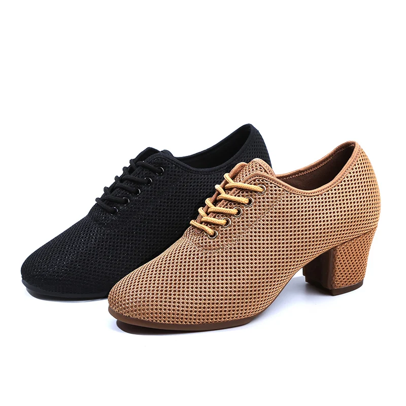 

USHINE New Summer Heel 5cm Rubber Sole Soft Full Mesh Cha Cha Teacher Dance Shoes BD-Ballroom Ballet Latin Dancing Shoes Woman
