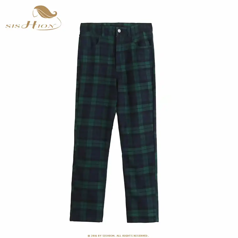 plaid pants women green
