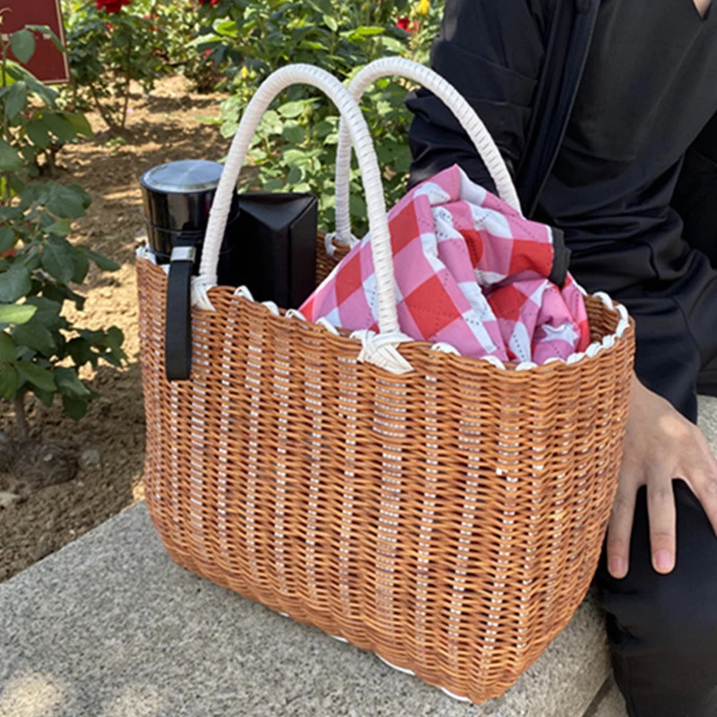 Outdoors Handmade Basket with Handle Camping Picnic Basket For Wine Flower Shopping Storage Hamper Kitchen Organizer Home Decor storage bag camping storage bag wine tote bag