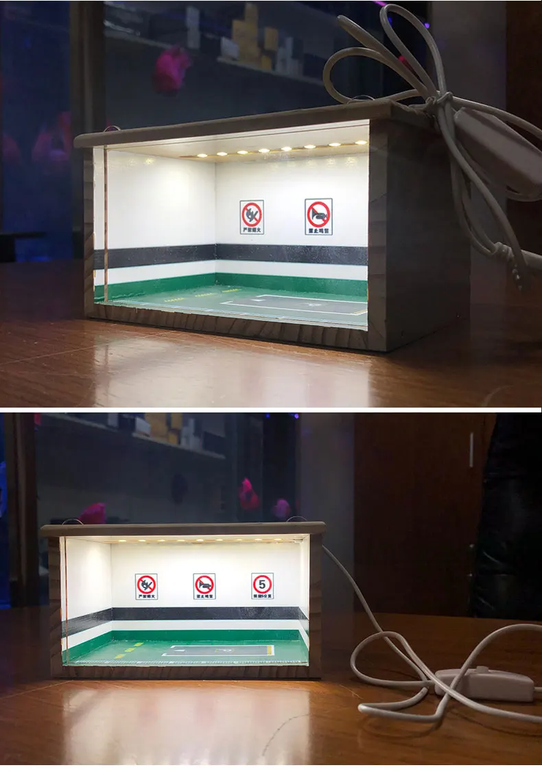 1: 64 масштаб Diorama сплав модель автомобиля деревянный гараж парковка сцена с светодиодный светильник коробка для хранения простая тема дисплей игрушка-шкафчик