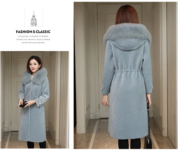 Tcyeek Women's Fur Coat Female Winter Jacket Women Natural Fox Fur Sheep Shearing Coats Long Warm Real Wool Jackets 00618