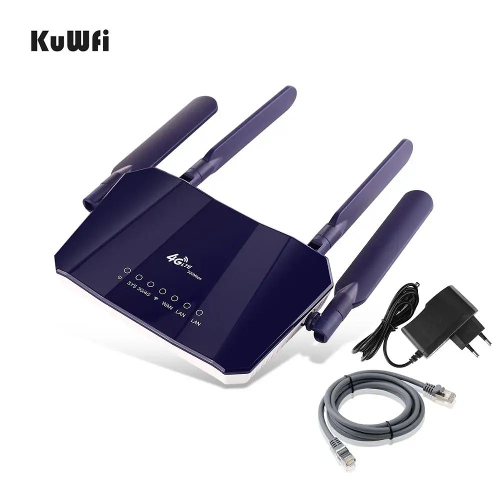 KuWFi 4G LTE CPE WiFi Router 300Mbp Wireless CPE Mobile WiFi Router with SIM Card Slot with good Co