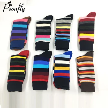 

PEONFLY 2020 New Arrived Happy Socks Men Striped Lattice Dot Design Colorful Cotton Socks Leisure Funny Socks Christmas Gift