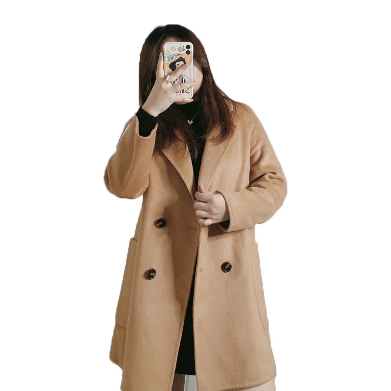 Fashion Woolen Coat Women New Autumn Winter Plus Size Loose Tops Black Camel Temperament Casual Keep Warm Blends 2021 GH742 | Женская
