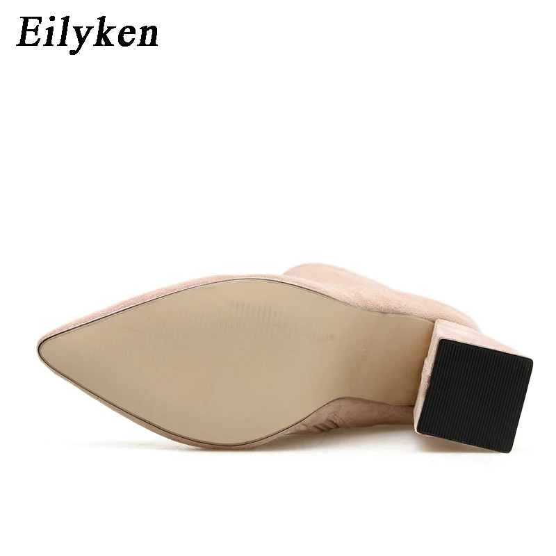 Eilyken/Новинка года; ботильоны для женщин; пикантные модные зимние женские ботинки с острым носком на высоком квадратном каблуке абрикосового цвета