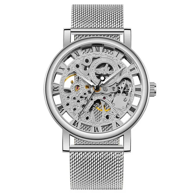 Модные брендовые Мужские механические часы WINNER, мужские часы из нержавеющей стали со скелетом, наручные часы Relogio Masculino - Цвет: mesh silver white