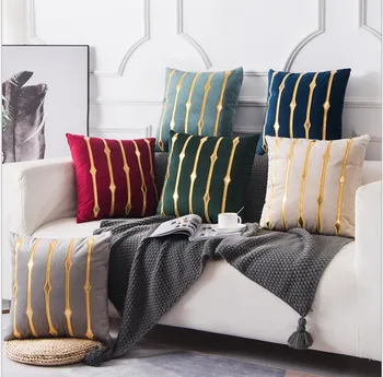 

Velvet Appliques Embroidery Pillow Cover Beige Bronzing Cushion Cover Home Decor Pillow Decorative Throw Pillows Pillow Case