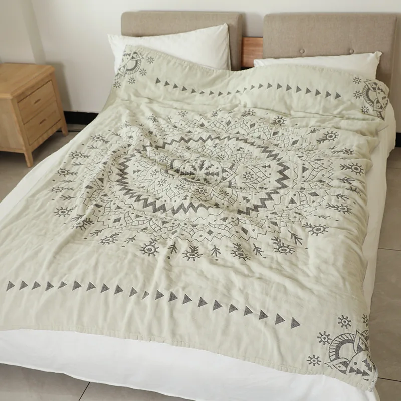 Хлопковое муслиновое одеяло кровать диван путешествия дышащий шик Мандала Большой четыре слоя марли пледы одеяло Para одеяло