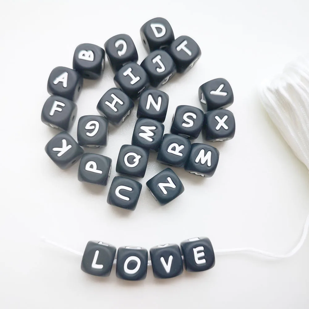 Pacifier Chain Silicone Beads Alphabet Letter Bead DIY 12mm Silicone Cube Teether Beads for DIY Name on Pacifier Clip 100pcs/bag Teething Toys Pacifier Clip Pacifier Chain Pacifier Accessories Teether Clip Teething Beads Baby Silicone Accessories